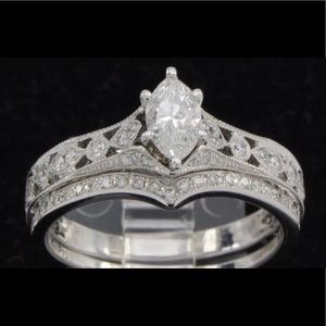 Marquis cut diamond engagement ring set